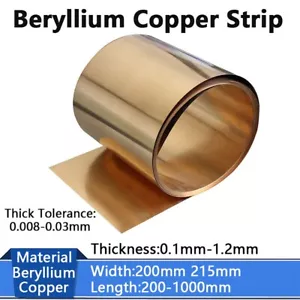 Beryllium Copper Sheet Foil Roll BeCu Strip Metal Thin Plate Thick 0.1mm-1.2mm - Picture 1 of 11
