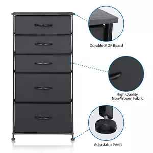 5 Drawers Dresser for Bedroom Organizer Unit Dresser Storage Tower Cabinet Black - Picture 1 of 23