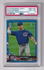 NICO HOERNER -- 2018 BOWMAN CHROME DRAFT -- BLUE REFRACTOR -- PSA NM-MT 8 - Picture 1 of 1