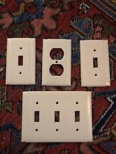 Lot of 4 Uniline Bryant Ribbed Lines Beige Bakelite Outlet Wall Plate Cover MCM