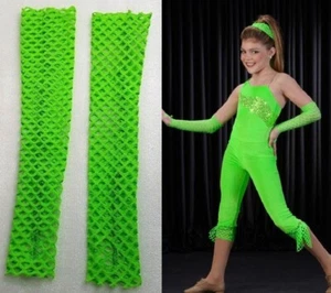 Who Says Dance Costume Flo Green MESH MITTS ONLY Child & Adult Showcase New - Picture 1 of 5