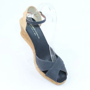 Gaimo Espadrilles Womens 9M Black Canvas Wedge Heel Ankle Strap Open Toe Sandals - Picture 1 of 10