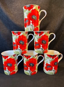 Kirsty Jayne Fine Bone China Red Poppy Coffee Cups Set of 6 Staffordshire Eng. - Picture 1 of 7