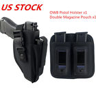 Tactical OWB Belt Pistol Gun Holster Right Hand with IWB Double Magazine Pouch