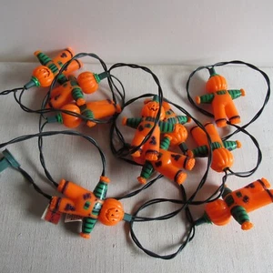 Vintage String Lights Pumpkin Head Scarecrow 10 hard Plastic Lights WORKS hallow - Picture 1 of 3