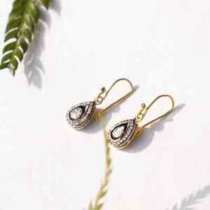 925 Sterling Silver Natural Rose Cut Polki Pave Diamond Earring Handmade Earring