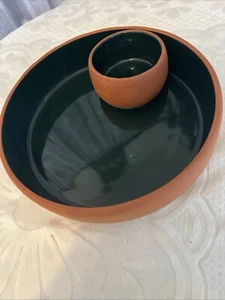 Terra Cotta Bowl Set-Chip And Dip Set Over & Back Inc Made In Portugal - Picture 1 of 7