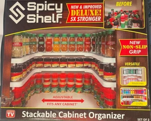 New Spicy Shelf Deluxe Set of Two Spice Racks Stackable Cabinet Organizer White  - Picture 1 of 2