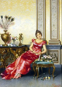 Oil Painting repro Vittorio Reggianini The Basket of Flowers 24"x36" - Picture 1 of 1