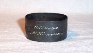 Antique Floral Engraved Silverplate Napkin Ring ; Theresa McKinsten + Flowers - Picture 1 of 5