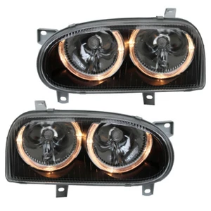 Depo Scheinwerfer Set Klarglas Angel Eyes für VW Golf 3 Bj. 1991-1997 Schwarz - Bild 1 von 4