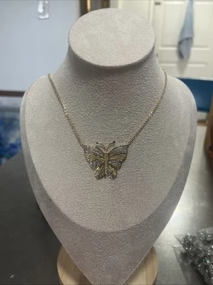 Collar Mariposa 14k Vintage Filigrana Oro Sólido Tri Color 16’’ Langosta Foto 1 de 4