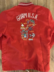 Vintage Sammy’s Embroidery Guam Red Jacket Island Map Full Zip Men’s Large - Picture 1 of 20