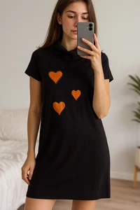 Spell 2 Access Cowl Neck Short Sleeve Black Tunic Knitted Midi Jumper Dress M - Picture 1 of 6