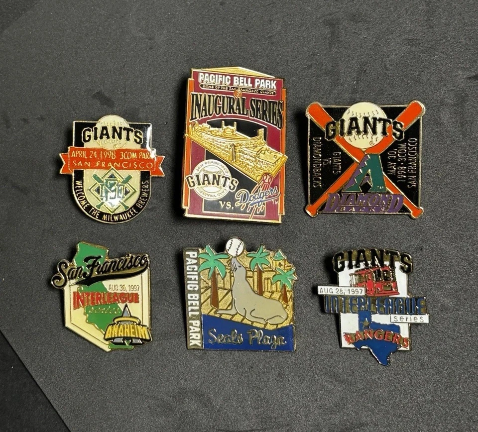 Lot Of 6 San Francisco Giants Pins 1997 Dodgers,Rangers,Angels,Brewers,D-Backs!! - Image 1 of 4