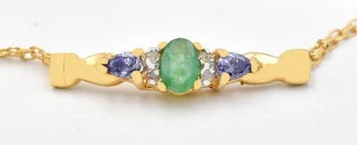 ПОДЛИННЫЙ 0,76 карат изумруд/танзанит и подлинный бриллиант браслет 10k твердое золото - Изображение 1 из 4