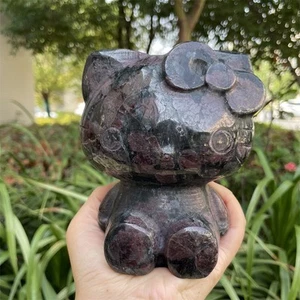 4,1 Pfund 4,8 Zoll natürlicher Granat Hello Kitty Statue Quarz Kristall Schnitzerei Heilung C5 - Bild 1 von 10