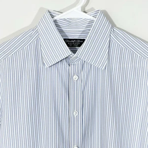 Camisa de vestir Turnbull & Asser a medida 15,5 puño francés azul gris sombra rayas - Imagen 1 de 6