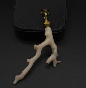 Natural White Coral Branch Pendant with Ornate Gold Bail - Unique Ocean Inspired - Picture 1 of 6