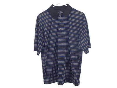Champions Tour  Mens Shirt Size Large Golf Polo Black with Blue & White Stripes - Image 1 of 4