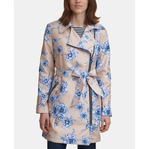 Karl Lagerfeld Paris Floral Print Moto Trench Coat Waterproof NWT Medium - Picture 1 of 8