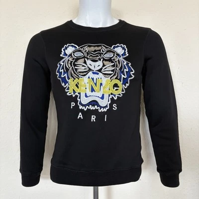 Sudadera Kenzo Paris Para Hombre Tigre Bordada Cuello Redondo Negra Manga Larga Pequeña Foto 1 de 4