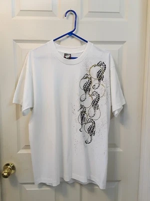 Camisa vintage de mujer con estrellas de pantalla de una sola puntada caballitos de mar dorado brillo XL Foto 1 de 4