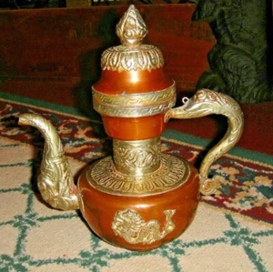 Chinese Arabic Middle Eastern Teapot Elephant Spout Copper Metal Serpents - Picture 1 of 12