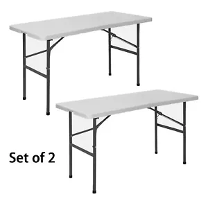 2 PCS Portable Folding Table 4 ft Plastic Camping Picnic Party Table White - Picture 1 of 13