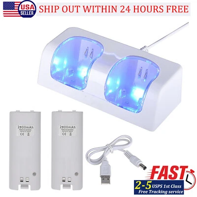 Dual Charger Charging Dock Station + 2 Battery For Wii / Wii U Remote Controller - Image 1 of 4