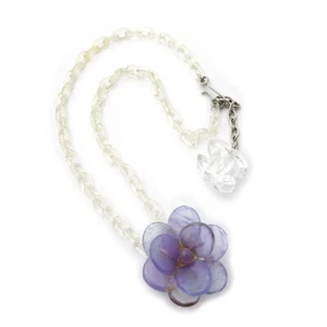Chanel Camellia Cocomark Flower Purple Clear Necklace Pendant 40cm Accessory - Picture 1 of 6