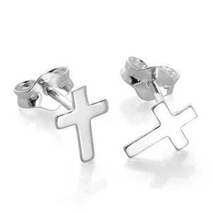 Small 925 Sterling Silver Cross Stud Earrings Christian Faith Crosses Studs - Picture 1 of 8