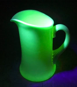 Fenton for LG Wright - Uranium Custard Glass Pitcher - Vaseline Glow - 5 5/8" - Picture 1 of 7