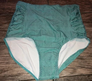 NWT Septangle High-Waisted Swim Bottoms Size 10 Mint Green / Gray Multicolored - Picture 1 of 5