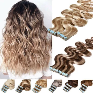 Cinta sin costuras en extensiones de cabello humano trama de piel onda corporal cabello ondulado 20-40 un.18" - Imagen 1 de 78