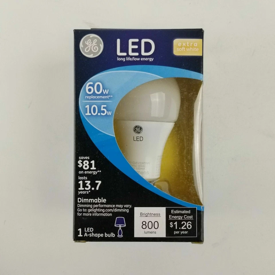 GE 60w Extra Soft White Dimmable A Shape Bulb 83570 v11 - Image 1 of 1