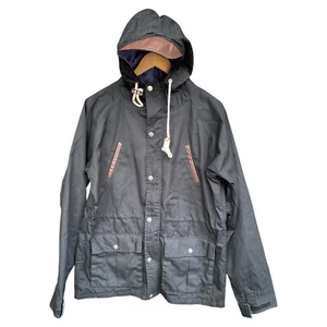 Mr Simple Trench Coat Jacket Hooded Mens Medium Black Lined Pocket Full Zip - Picture 1 of 10