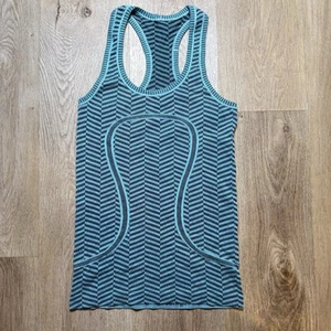 Lululemon Run Swiftly Tech Racerback Tank Top Heathered Blue Tropics print Sz 2 - Picture 1 of 6