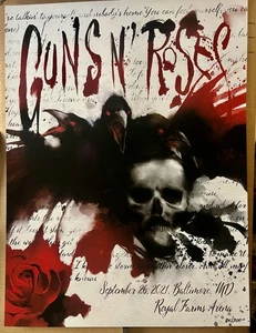 GUNS N ROSES POSTER BALTIMORE MD 2021 EDGAR ALLAN POE RAVENS GNR LITHO #84/300 - Picture 1 of 4