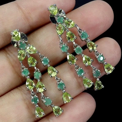 925 Sterling Silver Earrings Pear Peridot 4x3mm Emerald Natural Gemstone Jewelry - Image 1 of 4