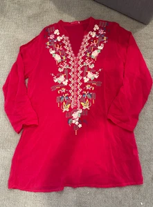 JOHNNY WAS FUCHSIA BESTICKTE TUNIKA/KURZES KLEID MIT ROLLÄRMELN GR. L - Bild 1 von 7