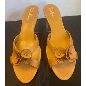 Cole Haan Coñac Marrón Cuero Liso Gatito Tacón Mules Mujer’s Talla 10B - Imagen 1 de 12