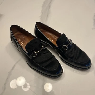 IMPRESIONANTES Mocasines Gucci Horsebit - Pelo de Poni Negro/Cuero Patente - Talla 12 Foto 1 de 4