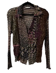 Alberto Makali Blouse Top purple and brown geometric XL (814) - Picture 1 of 5