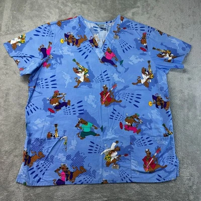 Scooby Doo Scrub Top Womens Extra Large Blue Short Sleeve Pockets Medical Dental - Image 1 of 4