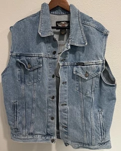 Vintage Harley Davidson Denim Biker Moto Weste Größe L bestickt Fahrt - Bild 1 von 16