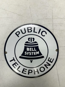 Porcelain Enameled Public Telephone Bell System Phone Sign 8.5” Wide - Picture 1 of 2