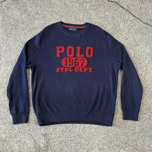 Suéter Polo Ralph Lauren Azul Tejido Algodón Spellout Cuello Redondo Talla Hombre’s XL - Imagen 1 de 6