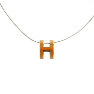 HERMES Pop Ash H Necklace Logo Choker Pendant Silver Orange 338642 - Picture 1 of 8