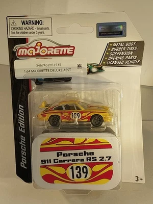 Porsche 911 Carrera RS 1973 Majorette 2,7 naranja con rayas rojas. Tapa motor abierta Foto 1 de 4